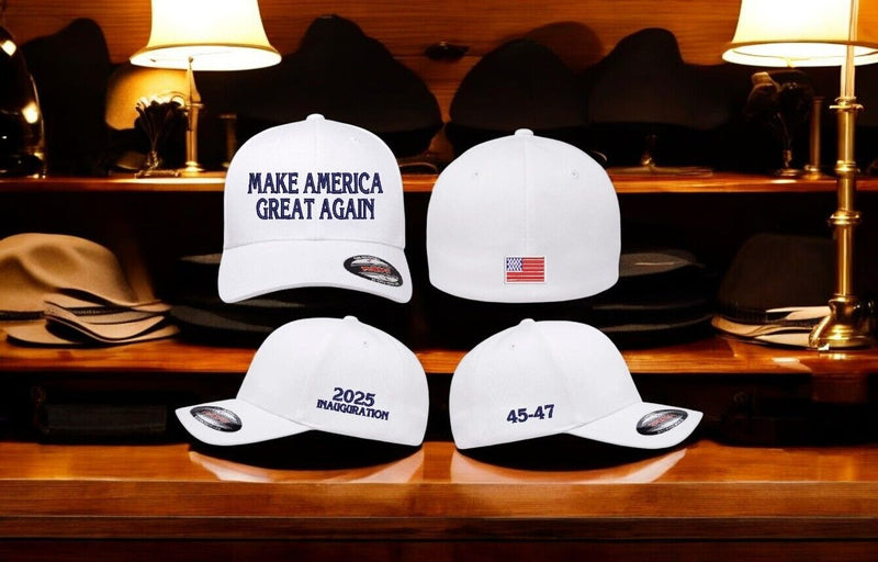 Donald Trump Inauguration Hat Flex Fit hat w/ 2025 Side, 45-47 and USA back flag