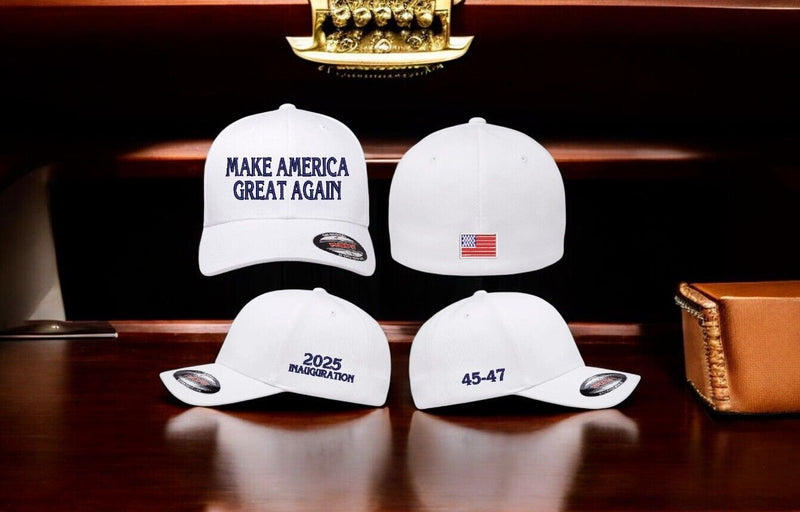 Donald Trump Inauguration Hat Flex Fit hat w/ 2025 Side, 45-47 and USA back flag