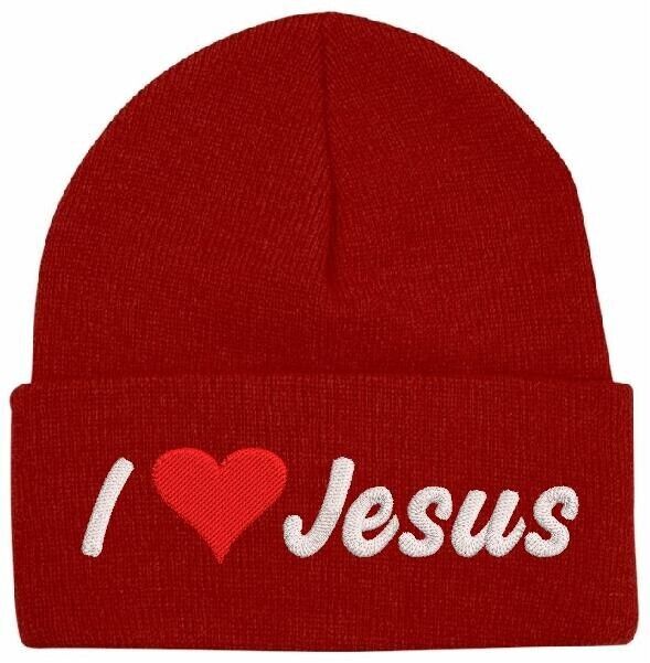 I Love Jesus Winter Beanie Hat - Christian Men or Woman Knit Winter Adult Hat