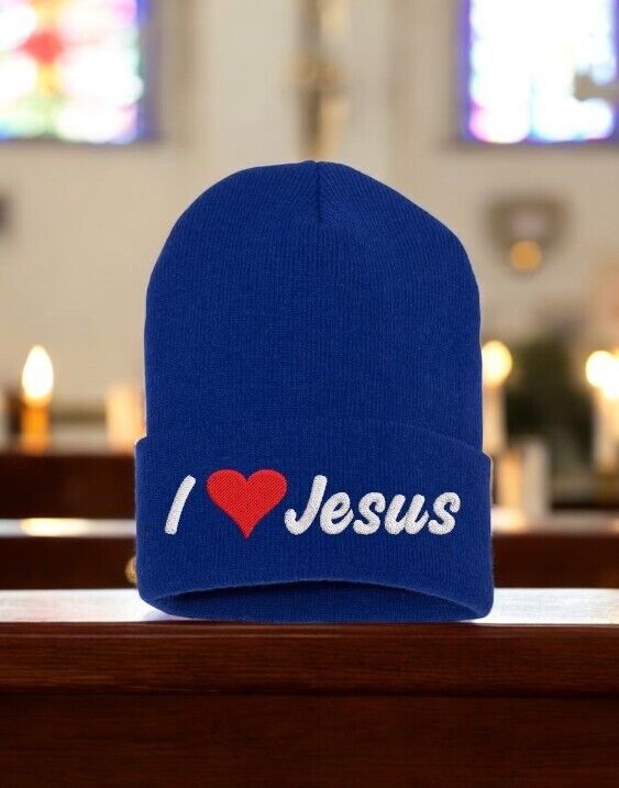 I Love Jesus Winter Beanie Hat - Christian Men or Woman Knit Winter Adult Hat