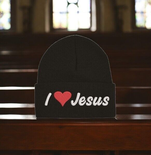 I Love Jesus Winter Beanie Hat - Christian Men or Woman Knit Winter Adult Hat