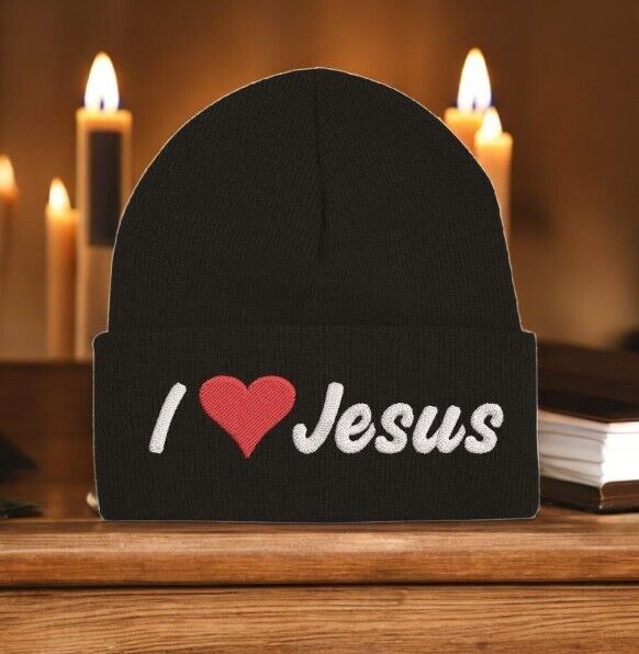 I Love Jesus Winter Beanie Hat - Christian Men or Woman Knit Winter Adult Hat