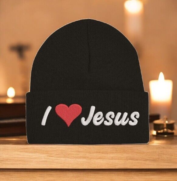 I Love Jesus Winter Beanie Hat - Christian Men or Woman Knit Winter Adult Hat