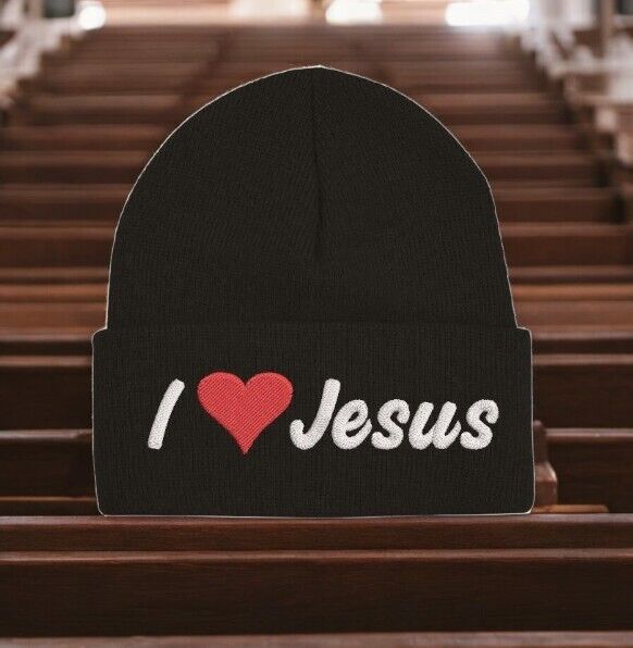 I Love Jesus Winter Beanie Hat - Christian Men or Woman Knit Winter Adult Hat