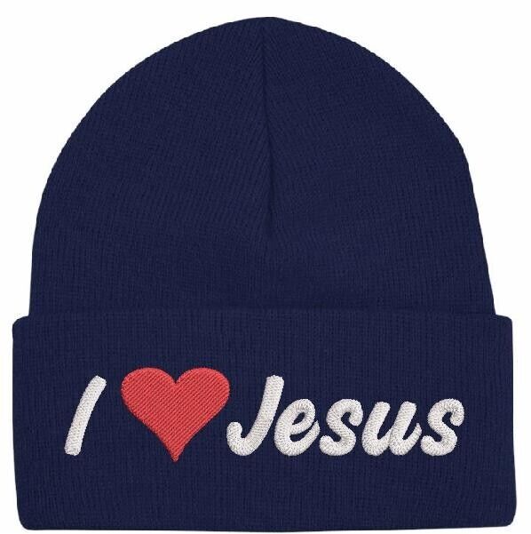 I Love Jesus Winter Beanie Hat - Christian Men or Woman Knit Winter Adult Hat