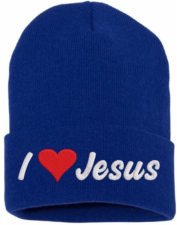 I Love Jesus Winter Beanie Hat - Christian Men or Woman Knit Winter Adult Hat