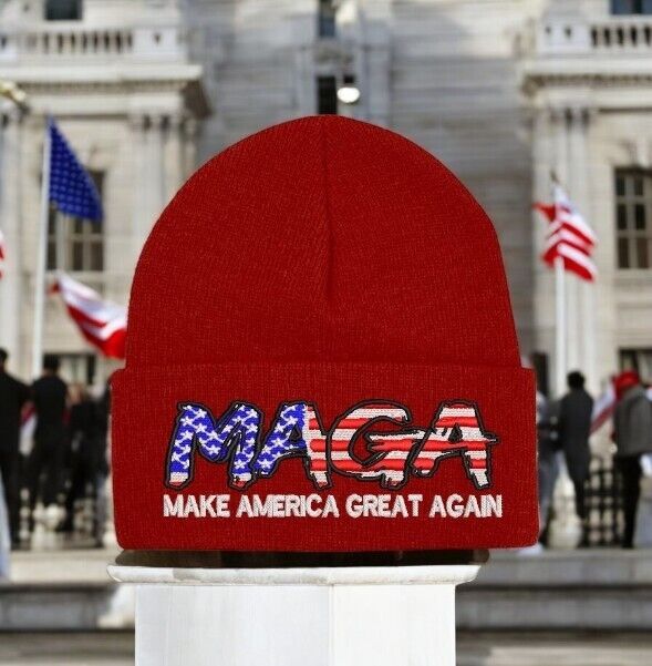 Trump Winter Hat Make America Great Again "Script Version" Winter Red Cuff Hat