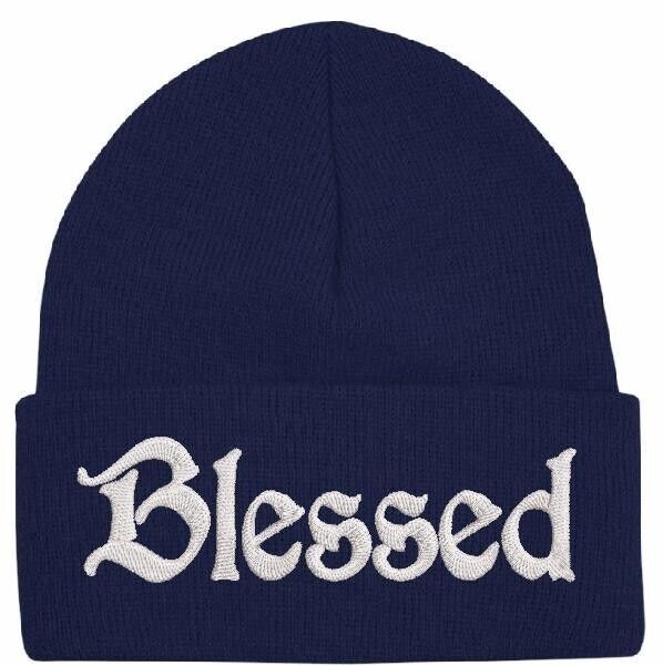 Beanies for Men "BLESSED" Embroidery God Winter Hats Women Acrylic Skull Cap