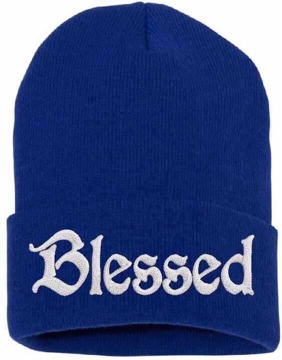 Beanies for Men "BLESSED" Embroidery God Winter Hats Women Acrylic Skull Cap