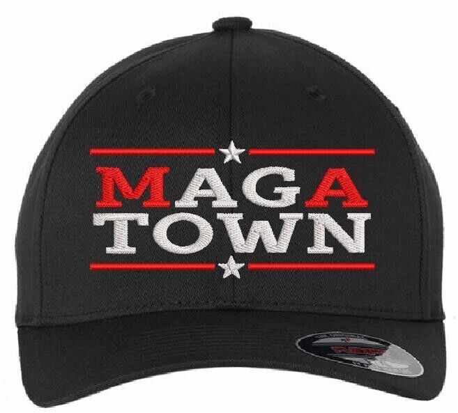 Trump 2025 MAGA TOWN Flex Fit Fitted BLACK Embroidered Hat Trump Vance 2025