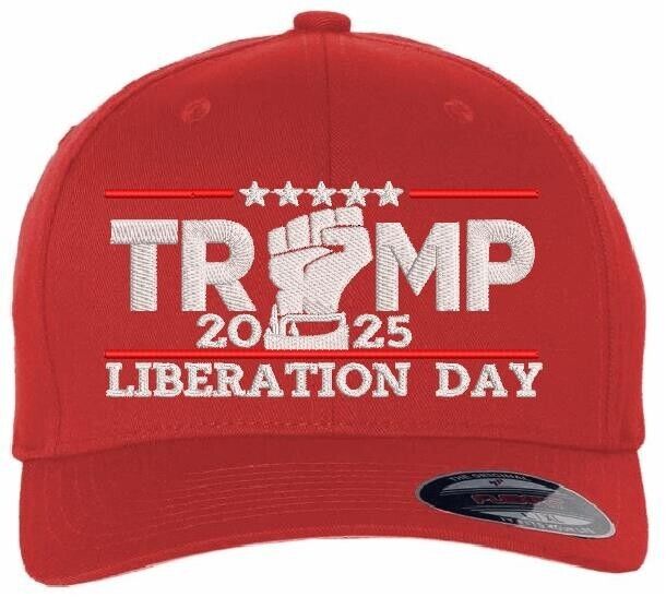 Trump 2025 LIBERATION DAY Flex Fit Fitted RED Embroidered Hat Trump Vance