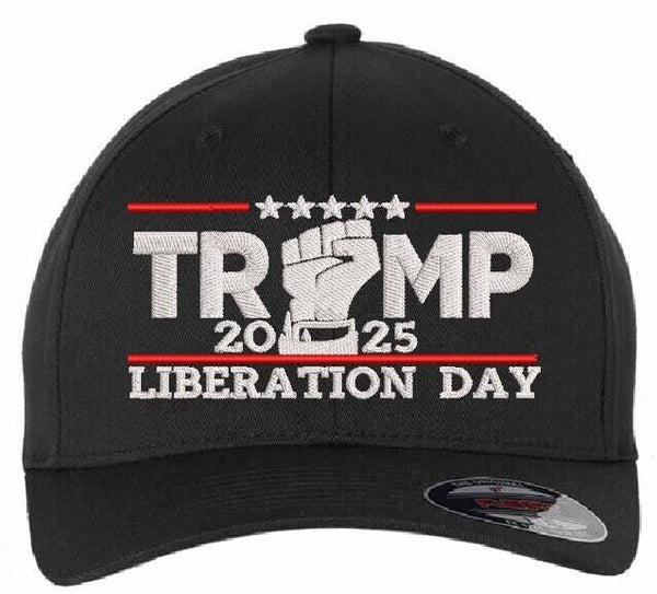 Trump 2025 LIBERATION DAY Flex Fit Fitted BLACK Embroidered Hat Trump Vance