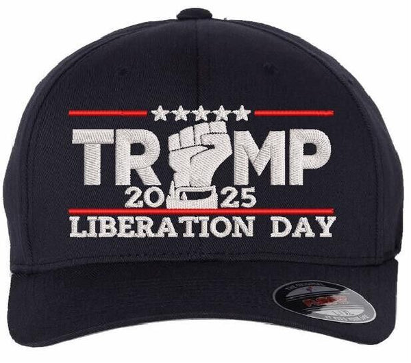 Trump 2025 LIBERATION DAY Flex Fit Fitted NAVY BLUE Embroidered Hat Trump Vance