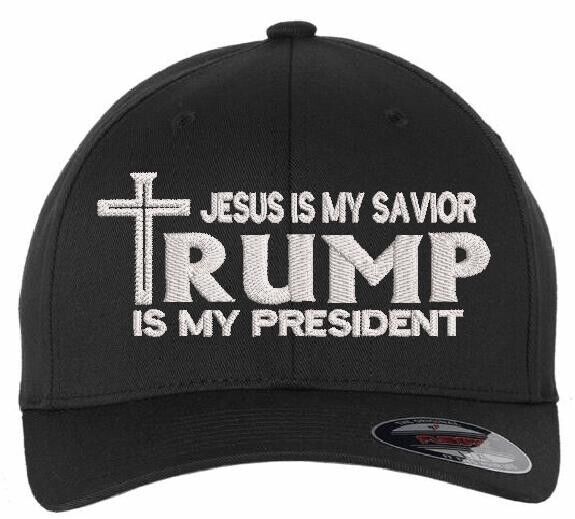 Jesus is my savior Trump is my President Cross Flex Fit Fitted Embroidered Hat