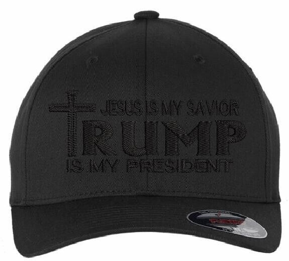 Jesus is my savior Trump is my President Blackout Flex Fit Embroidered MAGA Hat