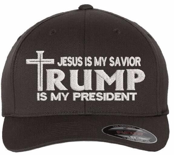 Jesus is my savior Trump is my President Gray Flex Fit Fitted Embroidered Hat