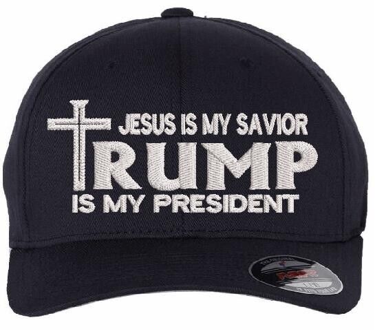 Jesus is my savior Trump is my President Navy Flex Fit Fitted Embroidered Hat