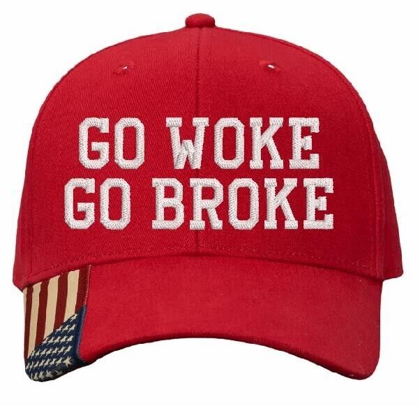 Trump 2025 Hat GO WOKE GO BROKE Adjustable Hat with Flag Brim Trump 2024 Hat