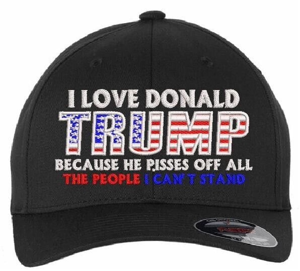 Trump 2025 PISS OFF PEOPLE I CAN'T STAND Flex Fit Fitted BLACK Embroidered Hat