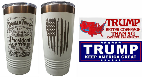 Trump 2025 - Old No. 45 & 47 Engraved 20oz Tumbler and 2 bumper stickers MAGA