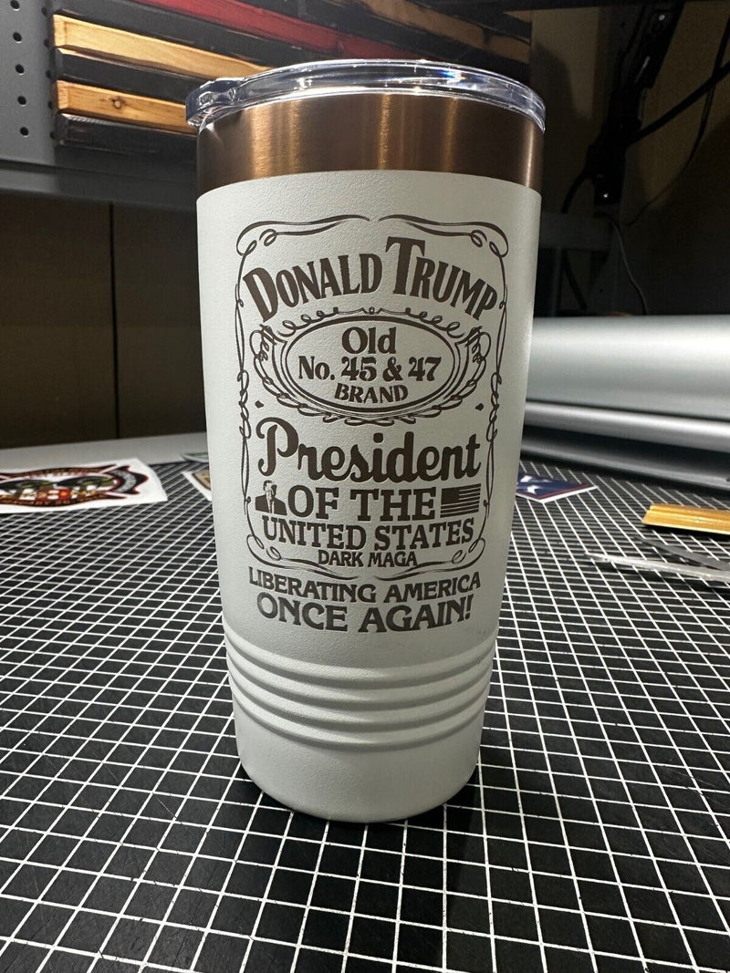 Trump 2025 - Old No. 45 & 47 Engraved 20oz Tumbler and 2 bumper stickers MAGA