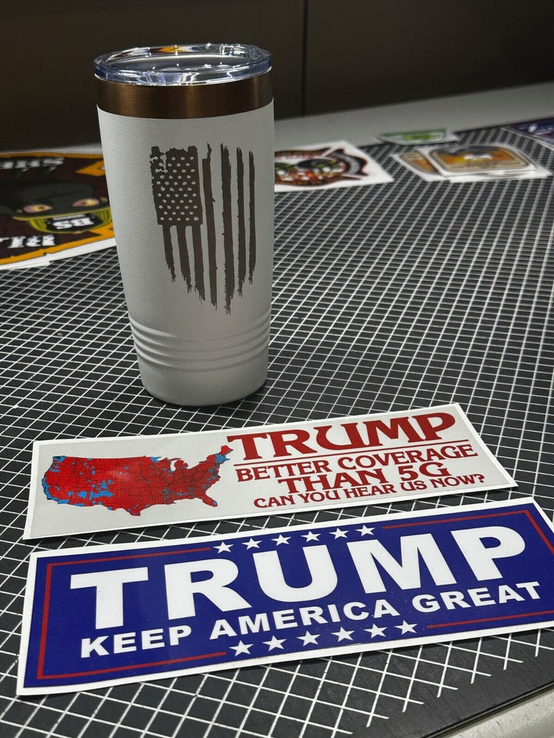 Trump 2025 - Old No. 45 & 47 Engraved 20oz Tumbler and 2 bumper stickers MAGA