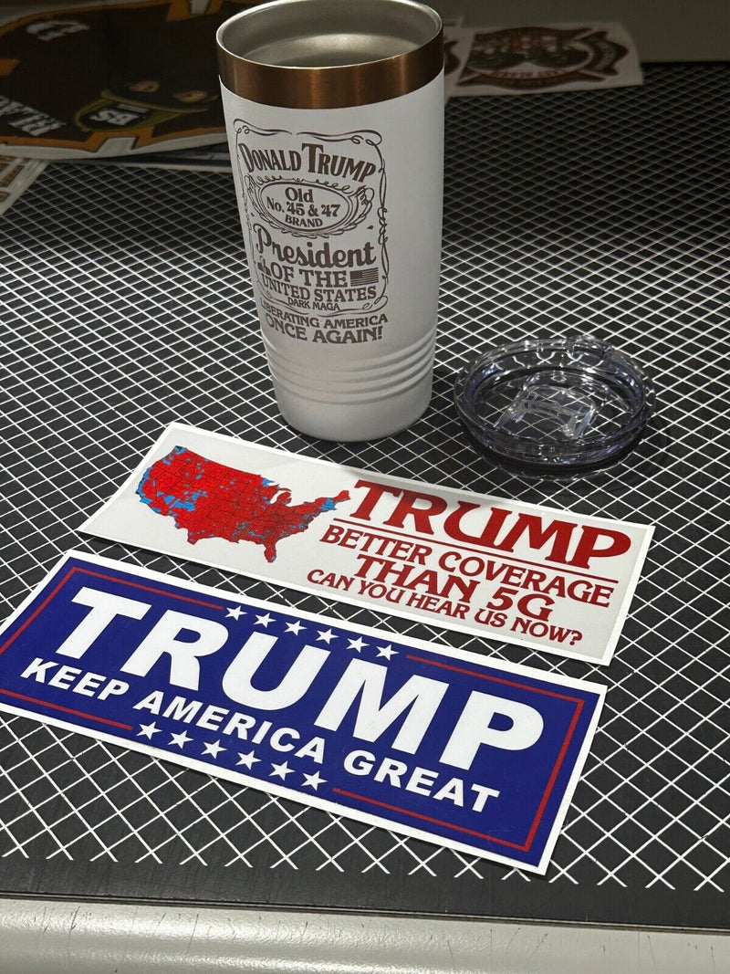 Trump 2025 - Old No. 45 & 47 Engraved 20oz Tumbler and 2 bumper stickers MAGA