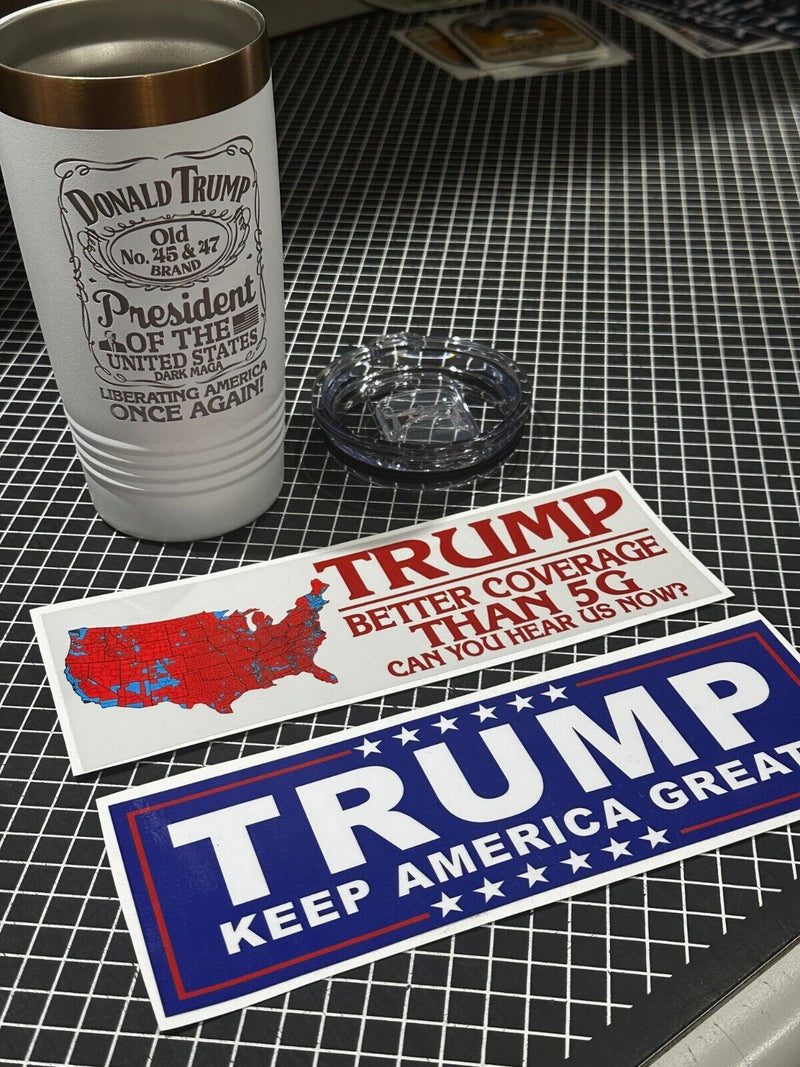 Trump 2025 - Old No. 45 & 47 Engraved 20oz Tumbler and 2 bumper stickers MAGA