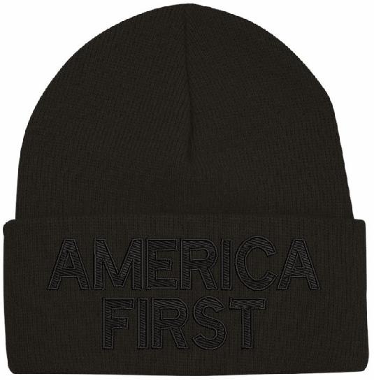 Trump Winter Hat - Embroidered Blackout AMERICA FIRST Winter Cuff or Beanie Hat (Copy)