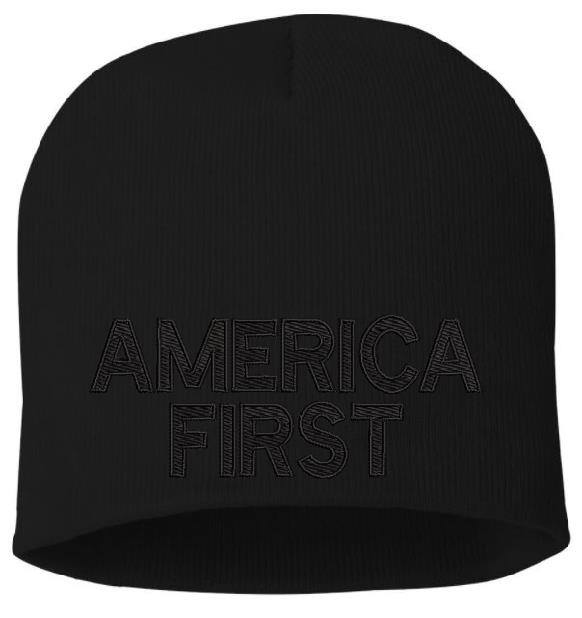 Trump Winter Hat - Embroidered Blackout AMERICA FIRST Winter Cuff or Beanie Hat (Copy)