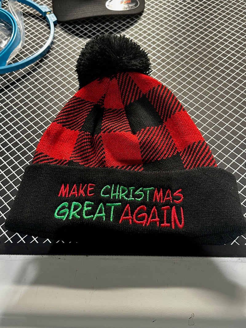 Trump 2024 Winter Hat Make Christmas Great Again Buffalo Plaid Hat