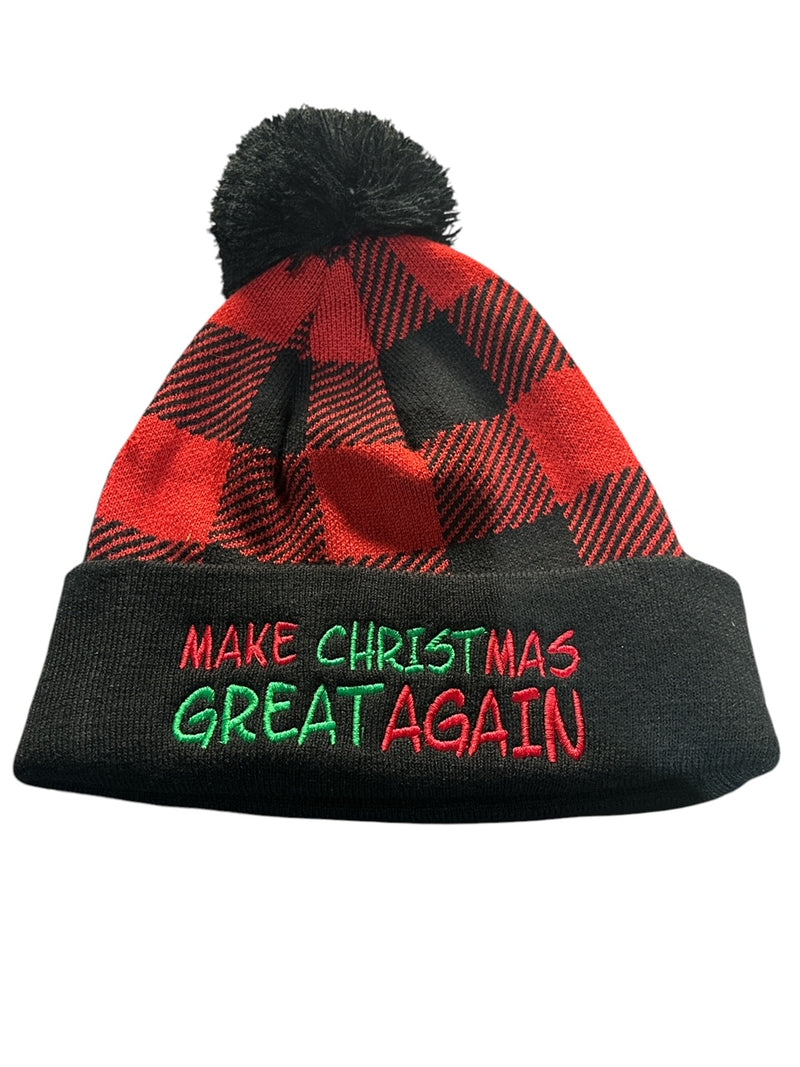 Trump 2024 Winter Hat Make Christmas Great Again Buffalo Plaid Hat