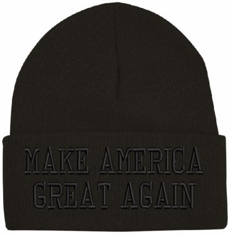 Make America Great Winter Hat - Black Embroidered Cuff Trump Hat, MAGA Hat, Warm MAGA Hat, Dark MAGA Hat, Black Winter Trump Hat, Embroidered MAGA Design, Black Cuff Winter Hat