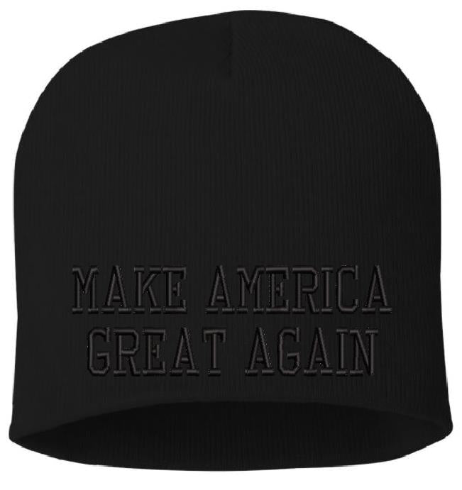 Trump Make America Great Again Embroidered Blackout Winter Cuff or Beanie Hat