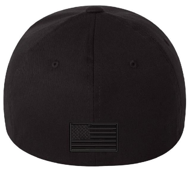 MAGA Make Great Again Blackout Embroidered Flex fit or Adjustable Hat with BLACK Back USA Flag