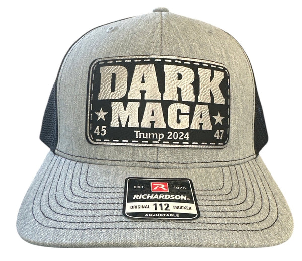 DARK MAGA Hat - Richardson 112 Leather Badge Trump 2024 Adjustable Hat Trump Merchandise Trump 2024