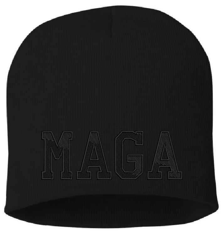 Trump Winter Hat - Embroidered Blackout MAGA Winter Cuff or Beanie Hat