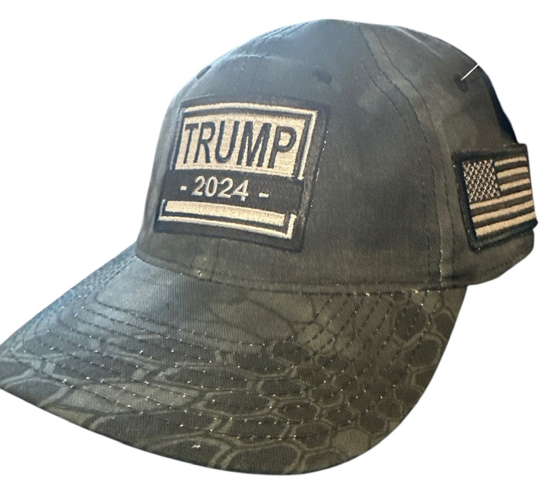 Trump 2024 Hat - Trump 2024 Patch on TAC600 Adjustable Hat with Side USA Flag Patch