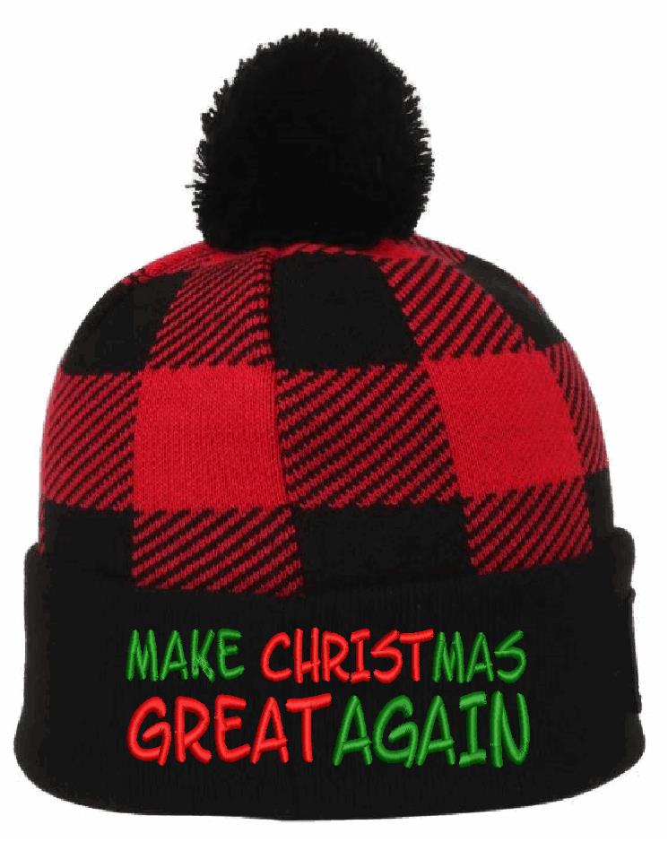 Trump 2024 Winter Hat Make Christmas Great Again Buffalo Plaid Hat