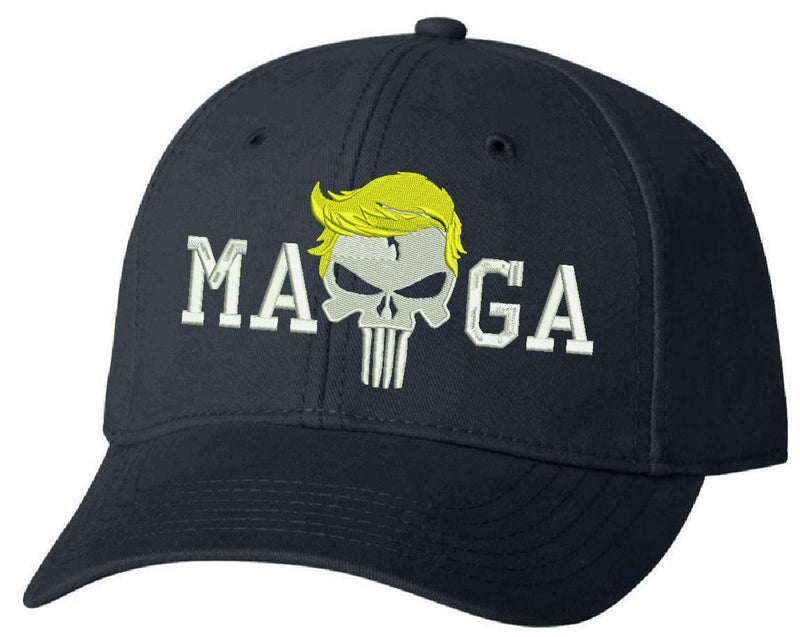 Trump Hat Punisher MAGA Embroidered Hat w/ DEPLORABLE on back / Flex Fit or Adj.