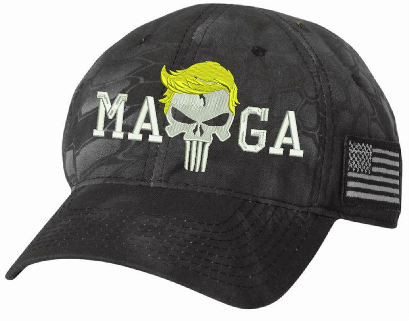 Trump Hat Punisher MAGA Embroidered Hat w/ DEPLORABLE on back / Flex Fit or Adj.