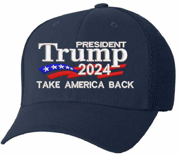 Trump 2024 Hat - Take America Back 6533 Flex Fit Mesh Hat with back USA Flag