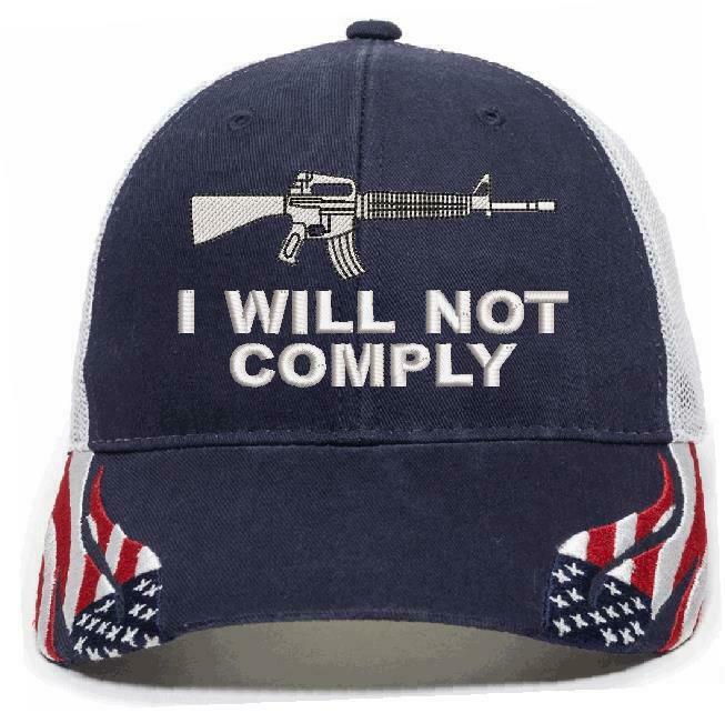 I WILL NOT COMPLY HAT with AK47 AR15 Gun Embroidered Adjustable Hat-Various Hats