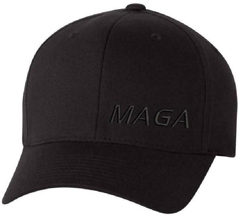 Make America Great Again Hat Flex Fit with Lower Side MAGA and flag on the back