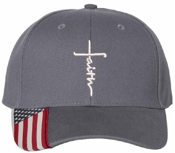 Faith Hat - Embroidered USA300 Adjustable hat w/ flag brim Faith Jesus Christ