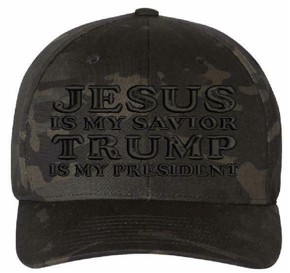 Jesus is my Savior Trump is my President Black Multicam Flex Fit Embroidered Hat