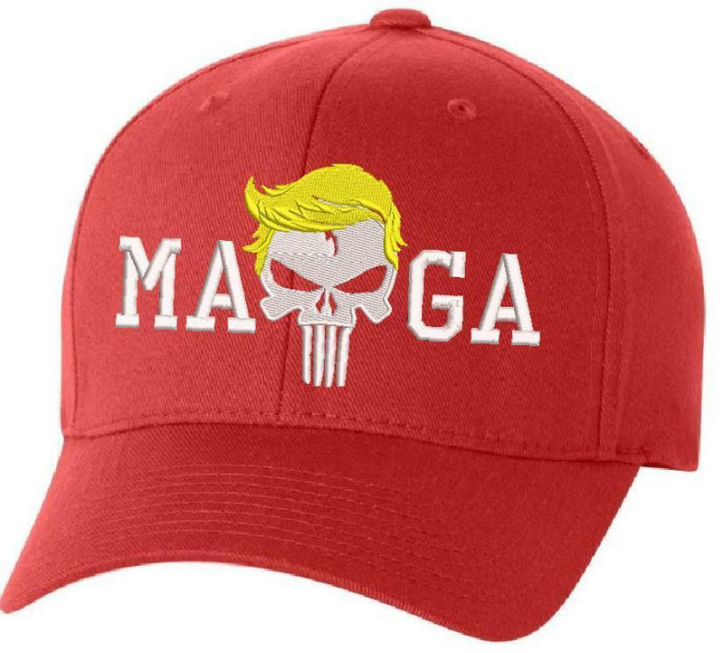 Trump Hat Punisher MAGA Embroidered Hat w/ DEPLORABLE on back / Flex Fit or Adj.