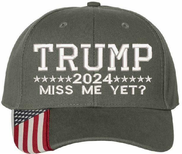 Trump 2024 "Miss Me Yet" USA300 Embroidered Outdoor Cap w/Flag Brim TRUMP 2024