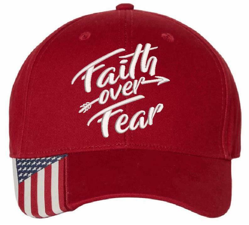 Faith Over Fear Embroidered USA-300 Adjustable Hat with Flag Brim Arrow Version