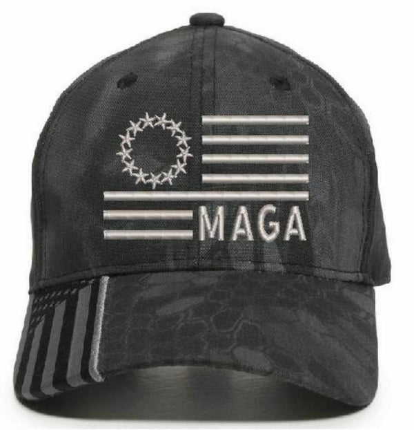 Donald Trump Hat Besty Ross Full Flag MAGA Hat Kryptek Typhoon USA300 Flag Brim